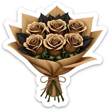 boquete of brown and black roses in a paper package sticker