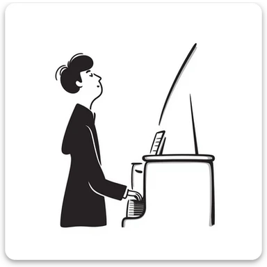 sad pianist looking up with a dreamy expression sticker