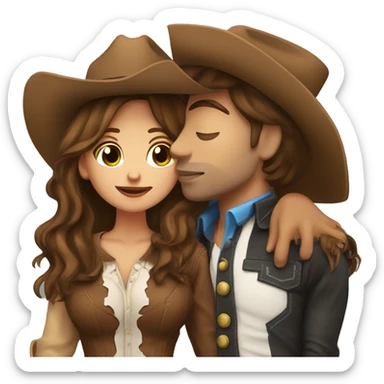 Cowboy with brown hair kissing cowgirl with brown hair sticker