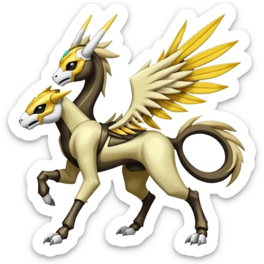 Colorful Skeletal masked armored Meloetta-Manectric-Solgaleo-Raikou-Pokémon-Digimon-Fakémon-fusion-hybrid-creature, full body sticker