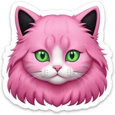 Pink cat with long black hair and green eyes sticker