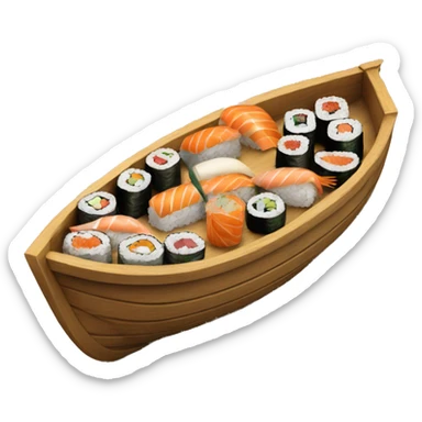 Wooden boat filled with sushi sticker