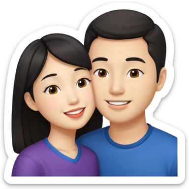 Asian girl kissing her man on the cheek sticker