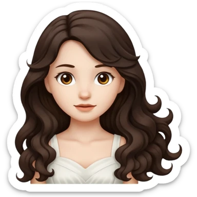 A girl in white with dark brown long wavy hair and very white skin sticker