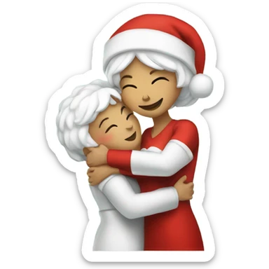two white mrs claus hugging sticker