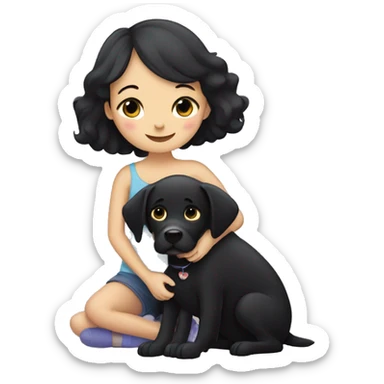 Old black Labrador dog cuddling with girl with black hair sticker