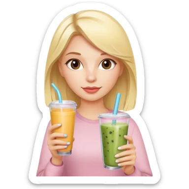 A coquette blonde girl holding a smoothie in her hand sticker
