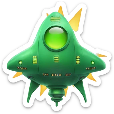 Green spaceship next to the sun sticker