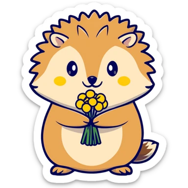 hedgehog with a bouquet of yellow dandelions sticker