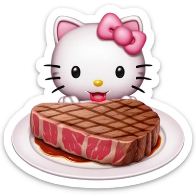 hello kitty eating steak sticker