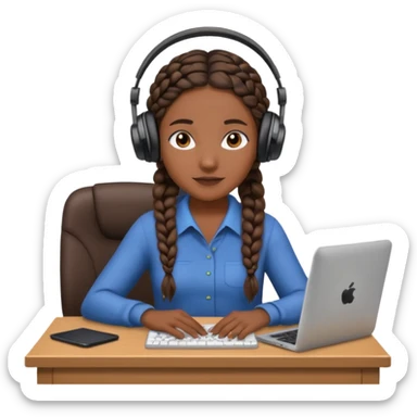 realistic dark brown skinned female with braids leaving desk with headphones on sticker