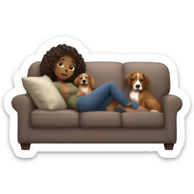 Brown girl being lazy on a sofa with three dogs next to her sticker