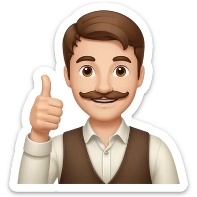Guy giving two thumbs up while smiling with brown hair and mustache  sticker