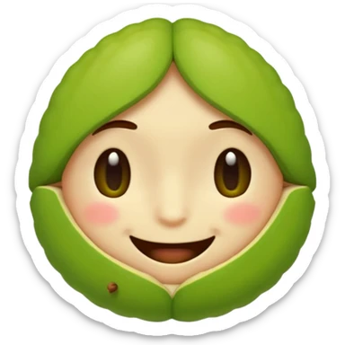 can you make a cuite pistachio emojii that is pixalited and wear th echaracter laught/ smile to the point where it closes it eyes  sticker