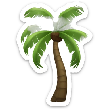 coconut tree with trunk in tones of brown and leaves in tones of green, no background, no sea, no sun, no sky sticker