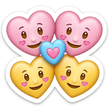 Smile caring emoji with 3 hearts, but the hearts are light blue, pink, and yellow.  sticker