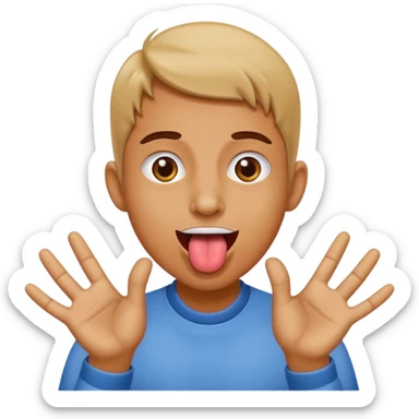 Sticking tongue out with hands gliding through sticker