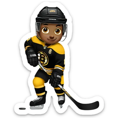 Baby playing hockey bruins sticker