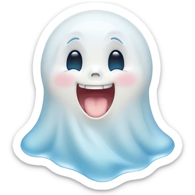 Cinematic Cute Yawning Ghost Portrait Emoji, with a gently drifting translucent form in soft pastel blues and whites, head tilted in an adorable, wide yawn with sleepy, half-closed sparkling eyes and a wistful smile, simplified yet irresistibly charming, highly detailed with a soft glowing outline capturing a ghost in peaceful drowsy slumber! sticker