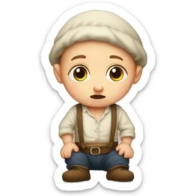 Sad European peasant baby in pants sticker