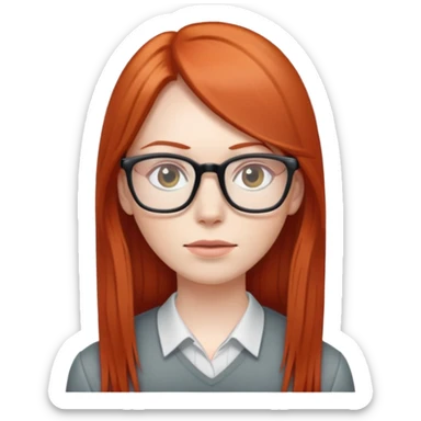 Red head long straight hair pale skin wearing glasses sticker
