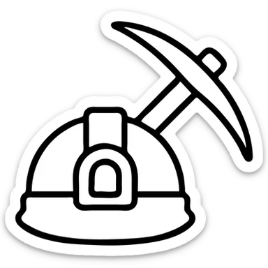 mining industry scene with a pickaxe and helmet sticker