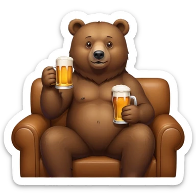 A bear is sitting on the couch and drinking beer. sticker