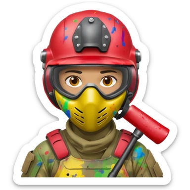 paintball player face shot with lots of colors messy red helmet sticker