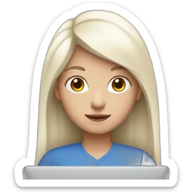 Girl with white skin in blue clothes behind laptop  sticker