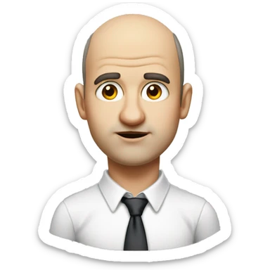 A fat guy old guy with big dilated eyeballs red lipsticks with very big lips has receding hairline is partially balding and looks like a schoolboy sticker