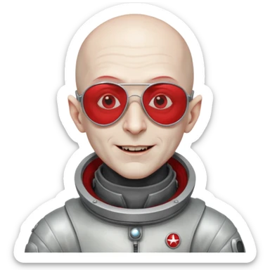 Captain Nosferatu – pale vampire in silver spacesuit, red-tinted aviator glasses, floating with a smug grin sticker