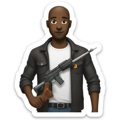 Black dude with a toy weapon sticker