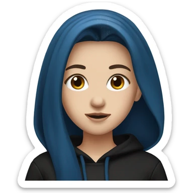 white girl with long straight dark blue hair wearing black hoodie sticker