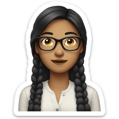 A girl with black hair wearing a glasses  sticker