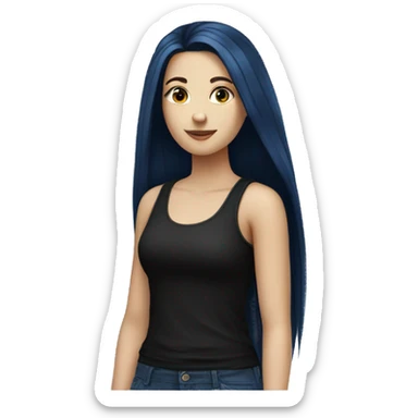 white girl with long straight dark blue hair wearing black tank top sticker