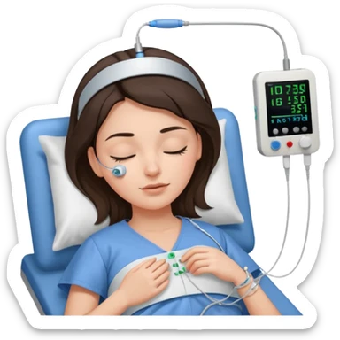 brunette woman sleeping polysomnography sleep test with electrodes attached to head sticker