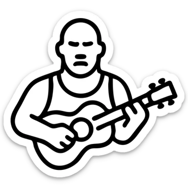 The Rock (Dwayne Johnson) playing a guitar, bold outlined icon style sticker