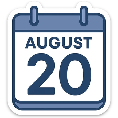 minimalist calendar block, date August 20, clean design sticker