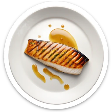 grilled fish fillet with brown butter sauce on white plate sticker