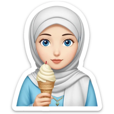 Turkish beautiful finish Konya girl blue eyes with ice cream hijab islamic dress and had on her hand ice cream  sticker