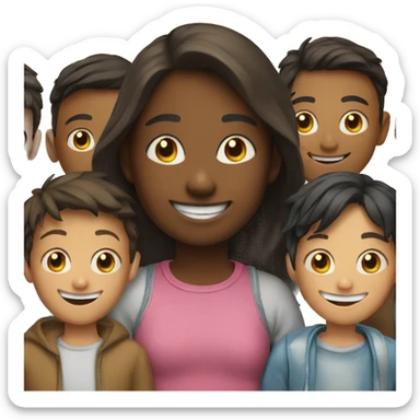 smiling girl with boys indoors sticker
