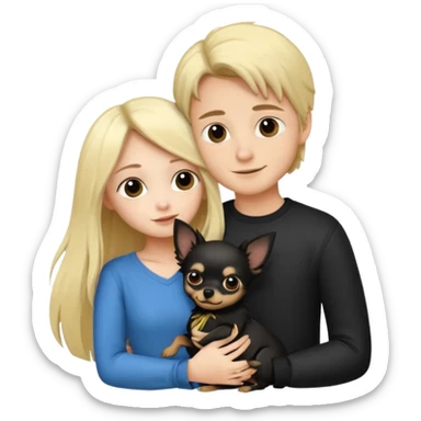  Pareja Chico pelo largo rubio.chica pelo largo negro y chihuahua negro  sticker