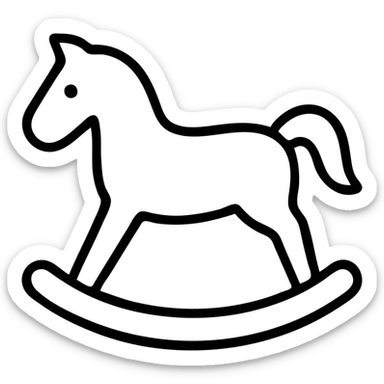 rocking horse, outlined icon style, crisp black lines, no fill, minimal sticker