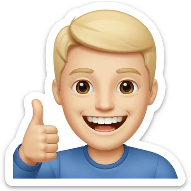 very happy face emoji with visible teeth and thumbs up hand sticker