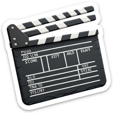 stylized movie clapperboard with minimal detail, black slate with white stripe sticker