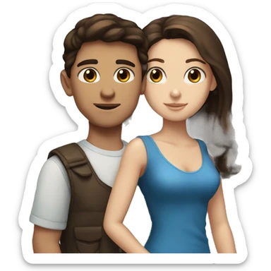 blue eyed brunette boy with a Bart with brown eyed brunette girl sticker