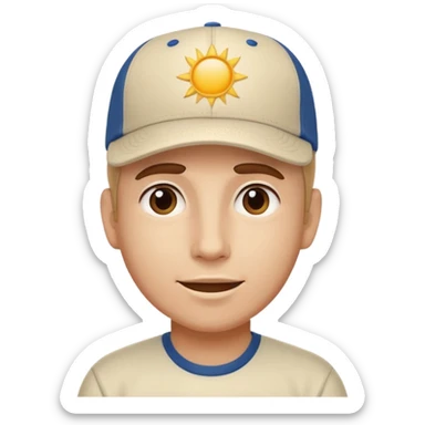 A guy in a baseball cap that says “sunshine reigns” on it sticker