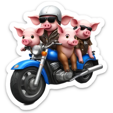 6 Pigs on motorbikes, wearing sunglasses and a helmet sticker
