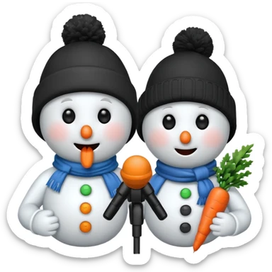 snowmen with microphone with winter cap sticker