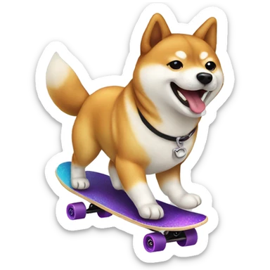 Shiba dog skateboarding  sticker